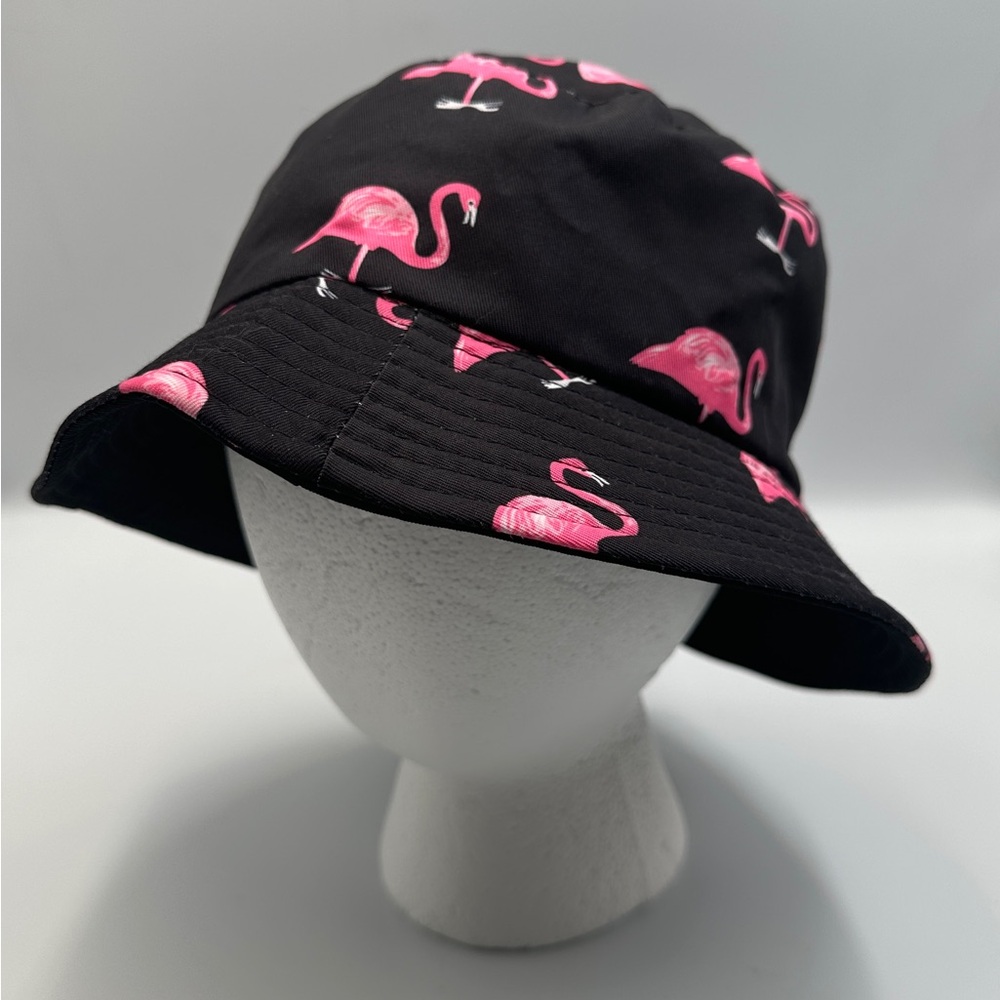Reversible Black And Hot Pink Flamingo Pattern Bucket Hat One Size
